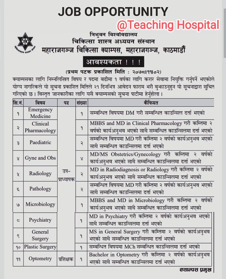 Nepal Doctors vacancies at teaching hospital jobs