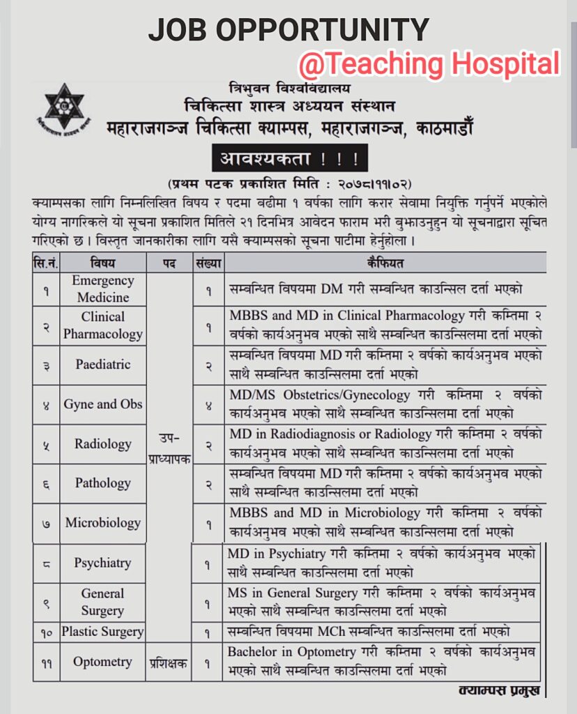 Nepal Doctors vacancies at teaching hospital jobs