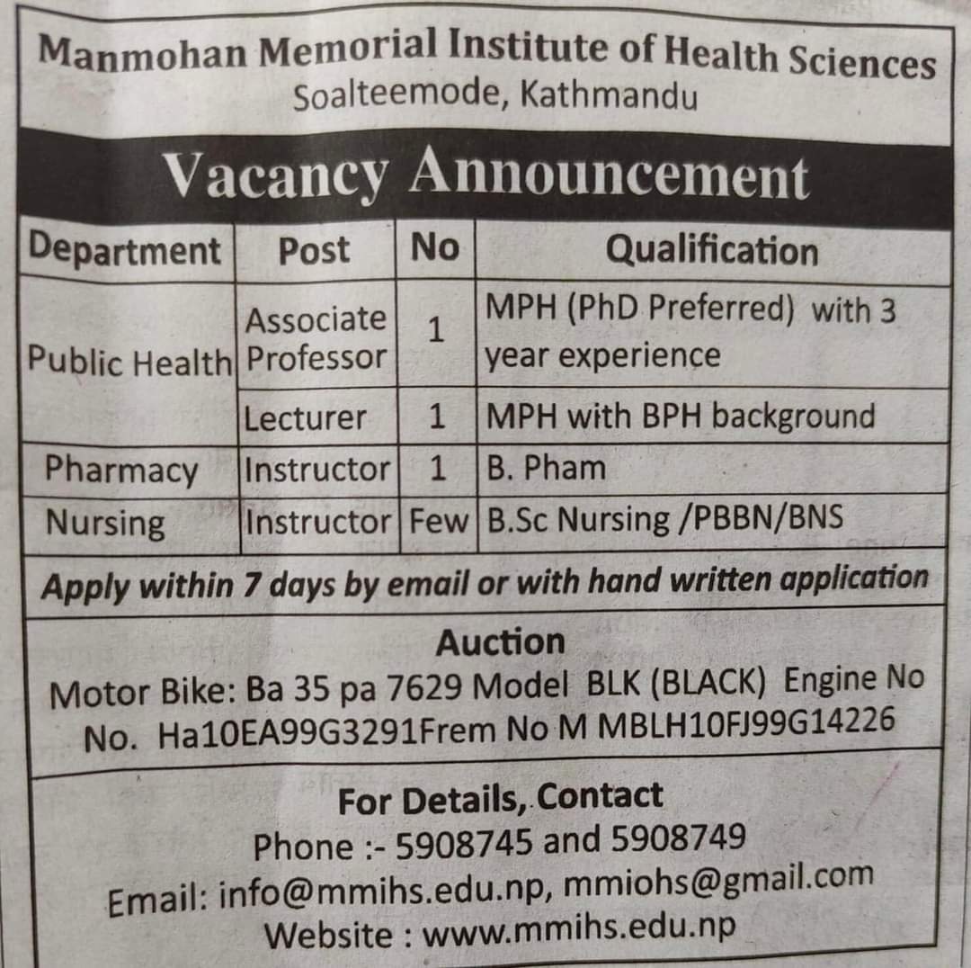 manmohan memorial institute of health sciences Manmohan Hospital Nursing jobs , Public health jobs and Pharmacy Jobs  jobs 
