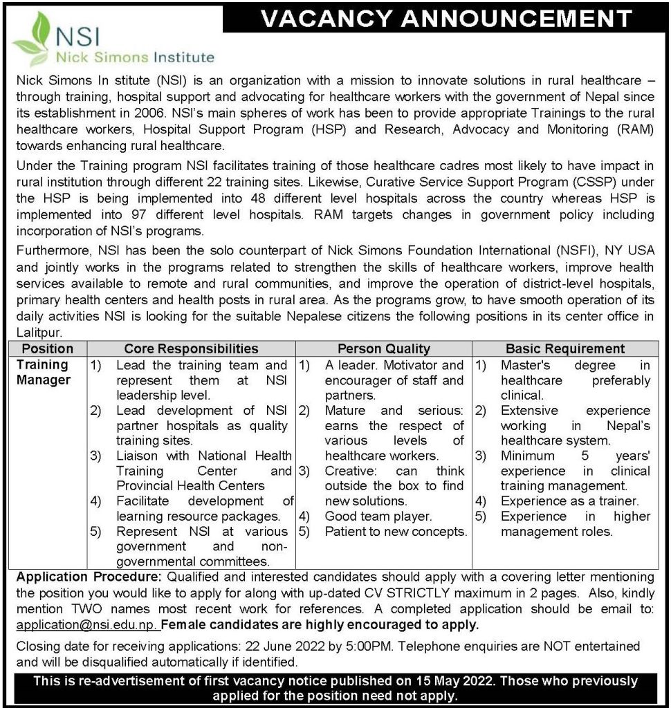 nick simon institute nsi training manger jobs