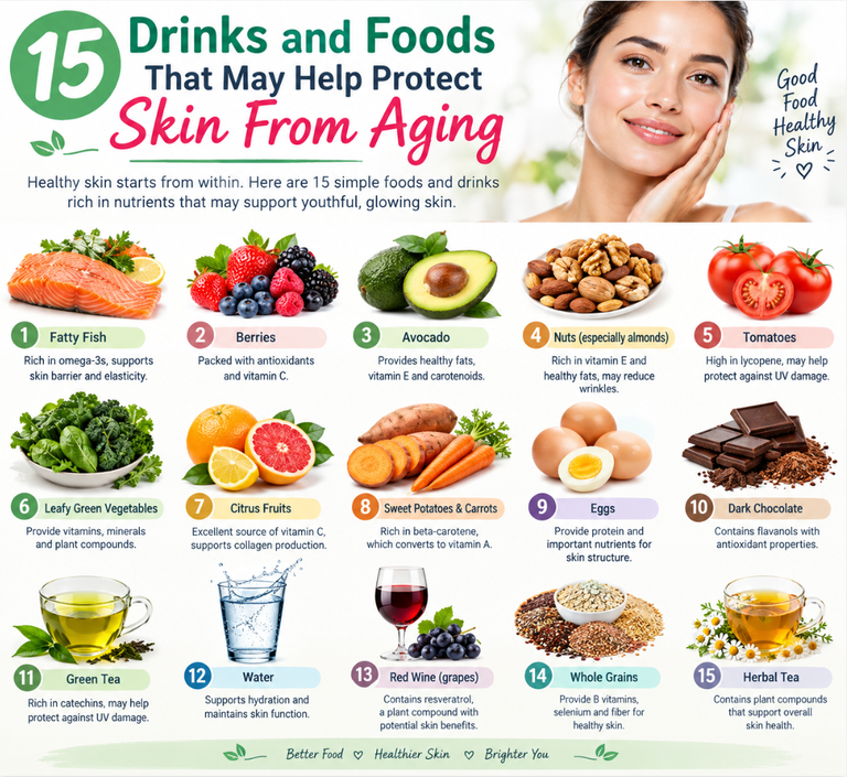 Drinks and Foods that Prevent Skin Aging